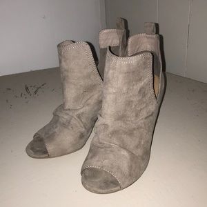 Grey open toed boots